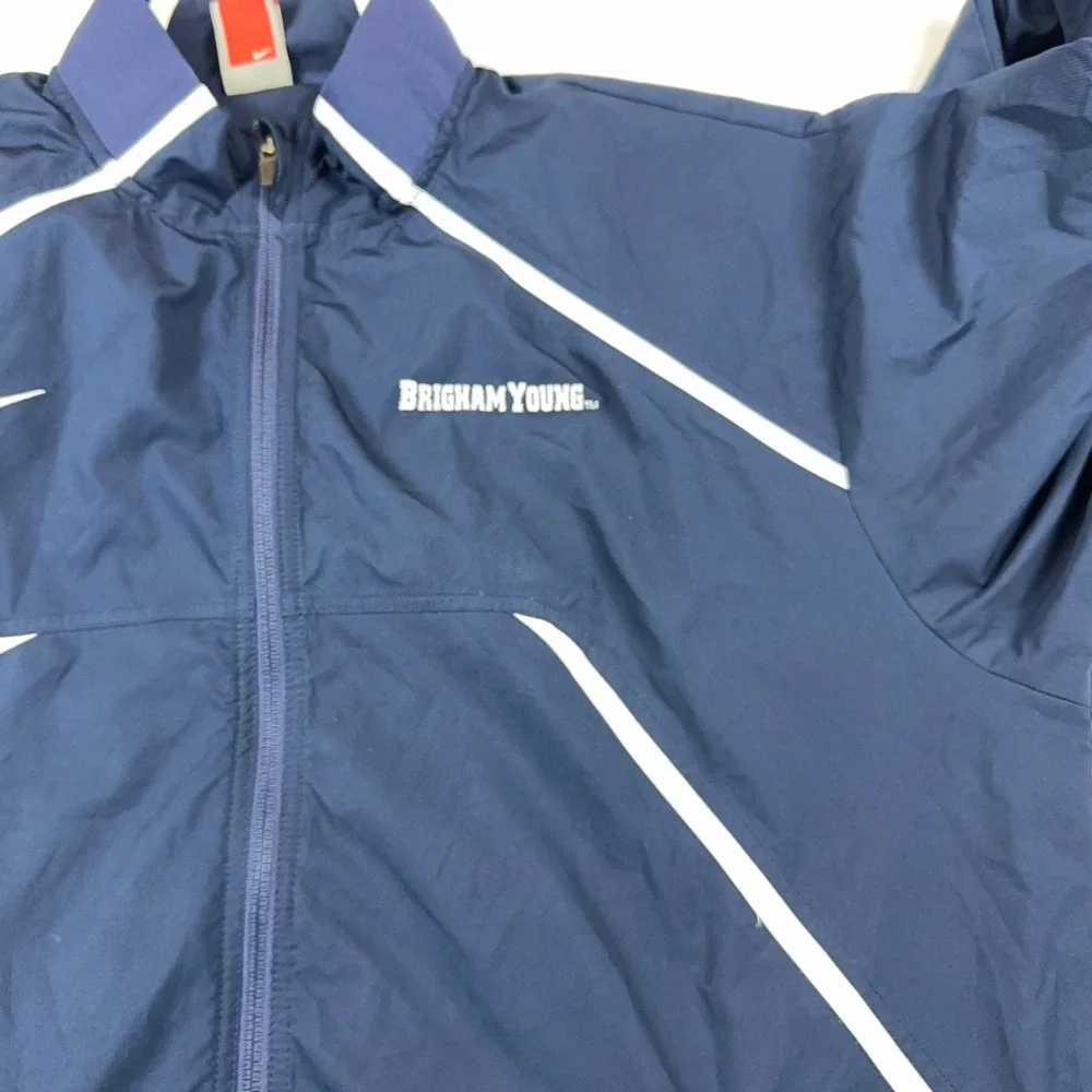 Nike BYU Brigham Young Cougars Windbreaker Jacket Navy XL NikeFit Team Issued